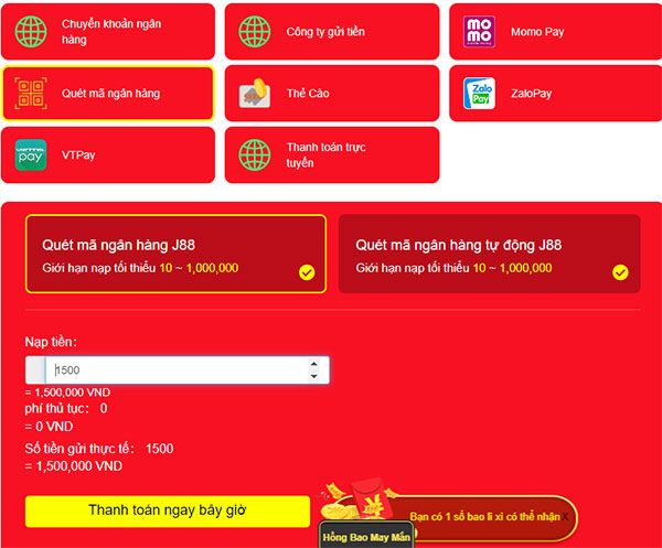 Hướng dẫn nạp tiền J88 thông qua mã QR Banking Hướng dẫn nạp tiền J88 thông qua mã QR Banking